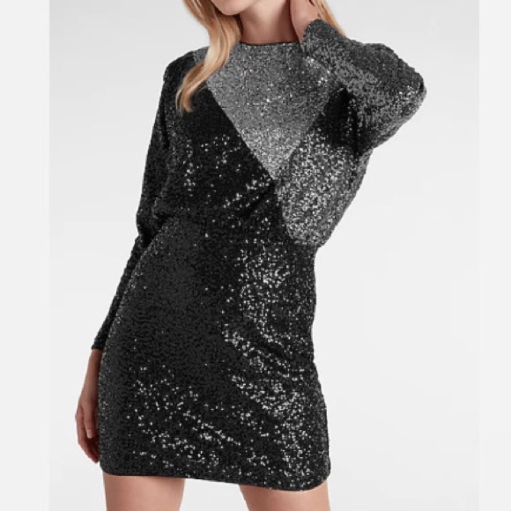 Express Color Block Sequin Strong Shoulder Mini D… - image 3